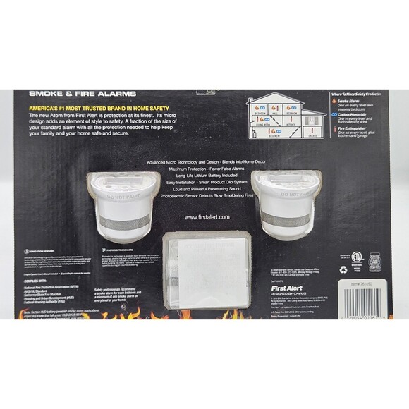 First Alert ATOM Smoke & Fire Alarms 2-PACK 761090 - P1000 Battery-Operated NEW - Picture 5 of 6
